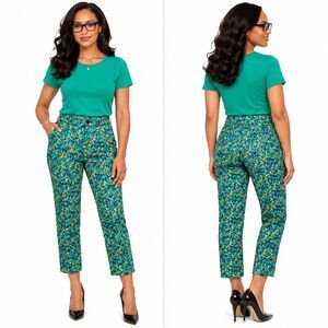 Banana Republic Hampton Women's Size 4P Green Blue Luce Floral Casual Pants